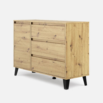 Borg 3 Drawer 1 Door Modern Loft Style Sideboard - Artisan Oak