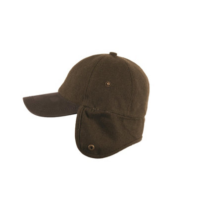 Borg Trim Trapper Hat - Mens Stylish Cap with Curved Peak & Fleece Lined Earflaps - Medium/Large, Olive Felt