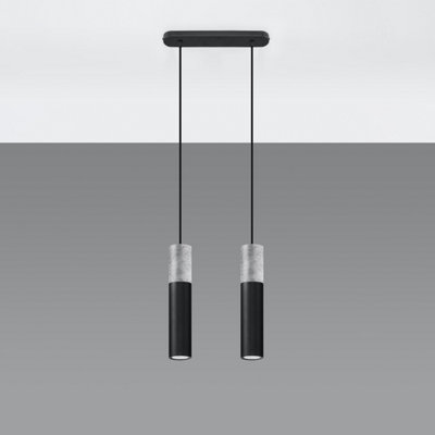 Borgio Concrete & Steel Black 2 Light Classic Pendant Ceiling Light