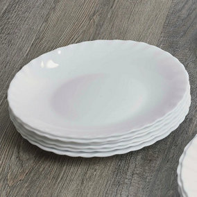 Bormioli Rocco 20cm Round White 6 Plate Set Prima Dinner Service Opal Glass Tableware