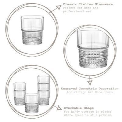 Bormioli Rocco - Bartender Novecento Double Whisky Glasses - 370ml - Pack of 6