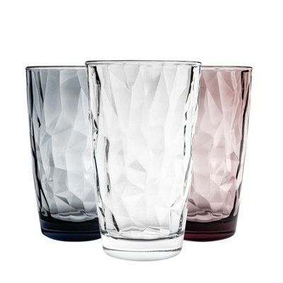 Bormioli Rocco - Diamond Highball Glasses - 470ml - 3 Colours - Pack of 6