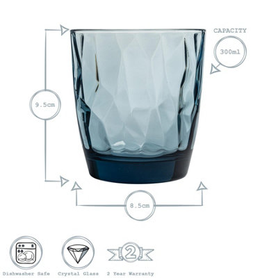 Bormioli Rocco - Diamond Water Glasses - 300ml - Blue  - Pack of 6