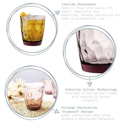 Bormioli Rocco - Diamond Water Glasses - 390ml - Purple - Pack of 6