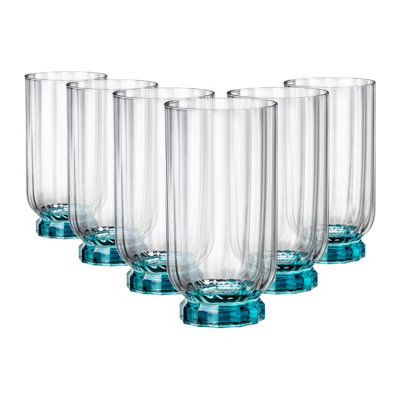 Lot De 6 Verres à Pied Bormioli Rocco Florian - Verre Long Drink 43 Cl, Pied Bleu - Moderne Et élégant - 7