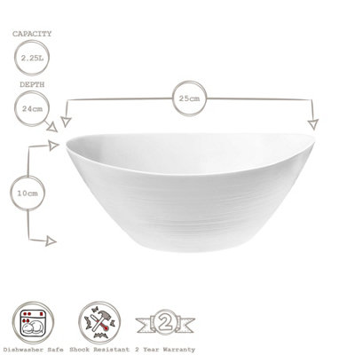 Bormioli Rocco Prometeo Oval Glass Salad Bowls - 25cm - White - Pack of 6