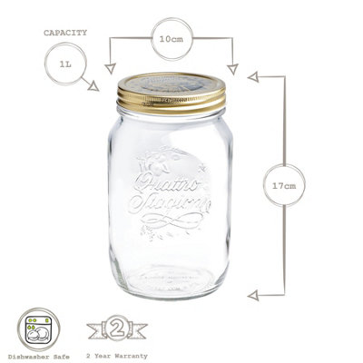 Bormioli Rocco - Quattro Stagioni Glass Preserving Jars - 1L - Clear - Pack of 4