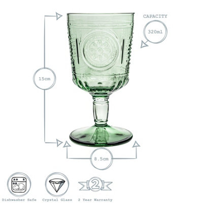 Bormioli Rocco - Romantic Wine Glasses - 320ml - Pack of 4 - Green