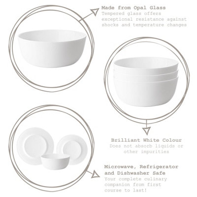 Bormioli Rocco - Toledo Glass Serving Bowls - 23cm - White - Pack of 3