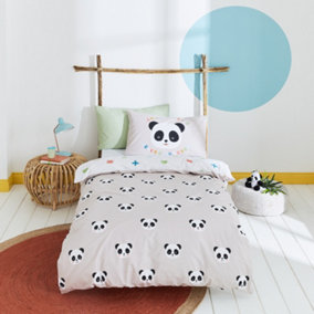 Born To Bedding Born To Be A Pandas Friend Organic Cotton Junior Duvet Cover Set with Pillowcases Natural