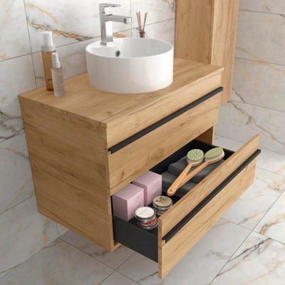 BORN Vanity Unit 100cm Oak worktop Basin Ceramic