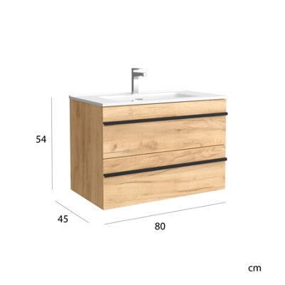 BORN Vanity Unit 80cm Oak Basin Ceramic