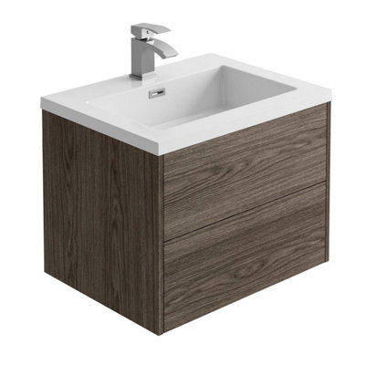 Borneo Dark Wood Wall Hung Vanity Unit & Basin Set (W)600mm (H)470mm