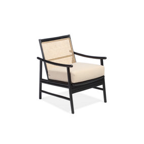 Borneo Rattan Accent Chair Indoor Black with Boucle Cushion