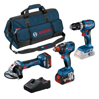 Bosch 18v 3pc Brushless Kit - Combi Drill Impact Driver Wrench + Grinder 2 x 5ah