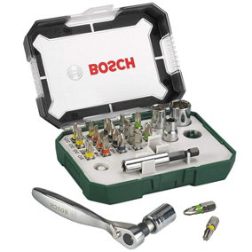 Bosch 2607017322 26 Screwdriver Bit Set & Ratchet Set Nutsetters Wrench In Case