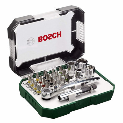 Bosch 2607017322 26 Screwdriver Bit Set & Ratchet Set Nutsetters Wrench In Case
