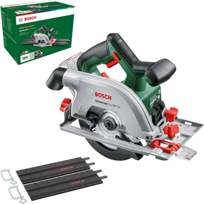 Bosch Cordless Circular Saw UniversalCirc 18V- 2 Guide Rails + Clamps 06033B1401 - Bosch Power for All