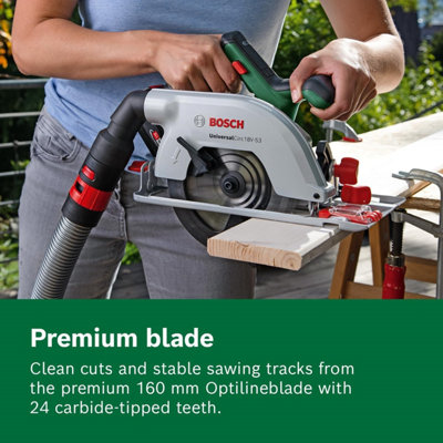 Bosch Cordless Circular Saw UniversalCirc 18V- 2 Guide Rails + Clamps 06033B1401 - Bosch Power for All