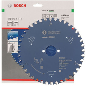 Bosch EXPERT 190mm Circular Saw Blade Wood 40 Tooth Fits GKS 18V-68 GC