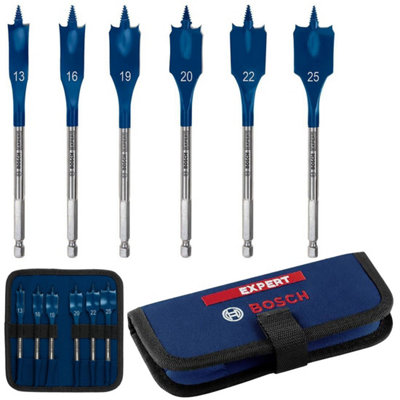 Bosch EXPERT 6 Piece Self Cut Speed Flat Wood Drill Bit Hex Shank 13 - 25mm Bits