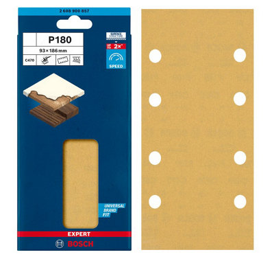 BOSCH Expert for Wood + Paint Sanding Sheets (Grit 180) (20/Pack) (For: Bosch PSS 250AE, PSM 200 AES & UniversalSander18V Sanders)