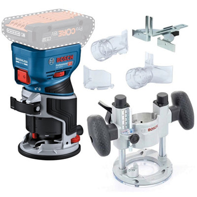 Bosch GKF 18V-8 18v Brushless Cordless Palm Router Trimmer Bare + Plunge Base