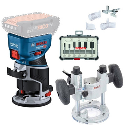 Bosch GKF 18v Brushless Cordless Palm Router Trimmer Plunge Base + 6PC ...