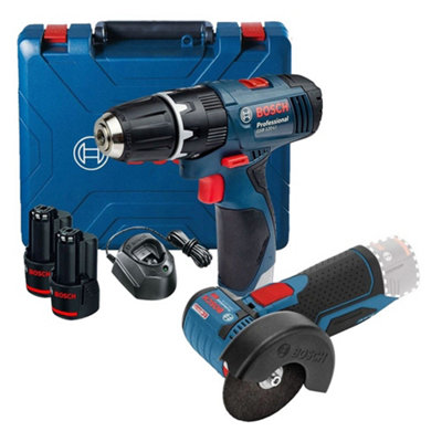 Bosch GSB 120-LI 12v Combi Hammer Drill 2 Speed 2x2ah +GWS 12V-76 Angle Grinder