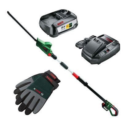 Bosch HedgePole Long Reach Telescopic Hedge Trimmer Cutter 18v Battery + Gloves