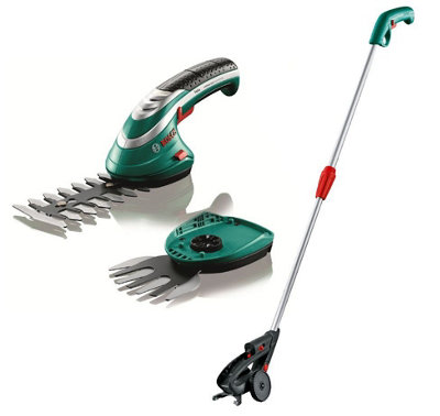 Bosch ISIO III Cordless Shrub + Grass Shear Hedge Cutter Multi Tool Set +  Handle