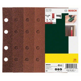 BOSCH Mixed Grit Sanding Sheets (25/Pack) (For: Bosch PSM 200 AES, PSS 200A, PSS 250A, PSS 250 AE & UniversalSander 18V Sanders)