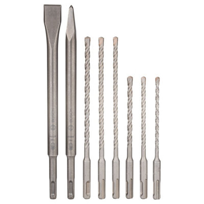 Bosch Performance SDS Plus 8 Piece Drill Bit Set + Chisel + Point - 5 6 7mm
