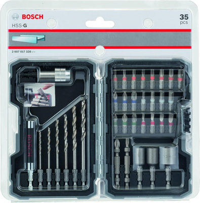 Bosch Pro 2607017328 35 Piece HSS-G Drill Bit & Screwdriver Bit Set + Holder