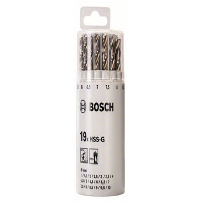 Bosch Professional 19-Piece Metal Drill Bit Set HSS-G, DIN 338, 135 in Plastic Tube (1-10mm)