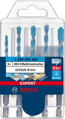 Bosch Professional Expert MultiConstruction HEX-9 Drill Bit Set, 5-pc - 4/5/6/6/8 mm