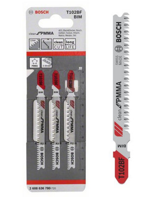 BOSCH T102BF Clean for P M M A Jigsaw Blades (3/Pack) (To Fit Bosch