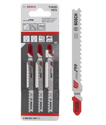 BOSCH T102D Clean for PP Jigsaw Blades (3/Pack) (To Fit: Bosch PST, GST, EasySaw & UniversalSaw Jigsaw Models)