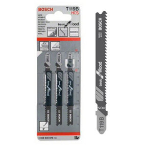 BOSCH T119B Basic for Wood Jigsaw Blades (3/Pack) (To Fit: Bosch PST, GST, EasySaw & UniversalSaw Jigsaw Models)