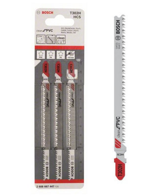 BOSCH T302H Clean for PVC Jigsaw Blades (3/Pack) (To Fit Bosch PST