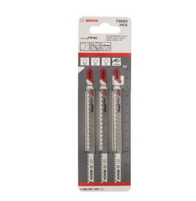 BOSCH T302H Clean for PVC Jigsaw Blades (3/Pack) (To Fit: Bosch PST, GST, EasySaw & UniversalSaw Jigsaw Models)