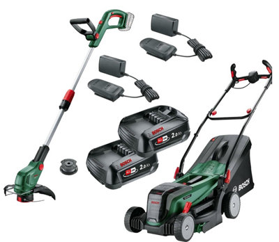 Bosch Universal Rotak 2x 18V-37-550 18v Cordless Lawn Mower & Trimmer ...
