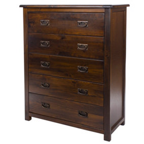 Boston 5 drawer chest, rich dark brown lacquer finish