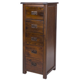 Boston 5 drawer narrow chest, rich dark brown lacquer finish