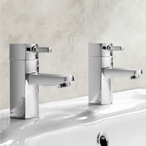 Boston Deck Mounted Chrome Hot & Cold Twin Basin Taps Brass