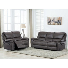 Boston Grey Fabric Large Sofa Suite Manual Reclining Sofa Set 3 + 2 Seater Sofas