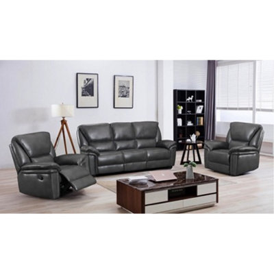 Boston Grey Leather Large Piece Sofa Suite Manual Reclining