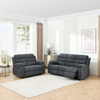 Boston Manual Recliner Fabric 2+3 Seater Sofa Set (Grey) - Main Image