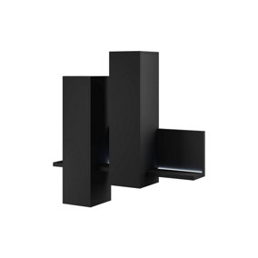 Bota 04 Wall Hung Cabinet in Black Matt - W1520mm H1420mm D350mm, Modern Illuminated Storage
