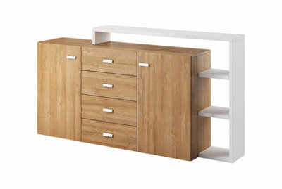 Bota 27 Sideboard Cabinet W1800mm H520mm D360mm - Oak Grandson & White Matt, 4 Drawers, 2 Hinged Doors